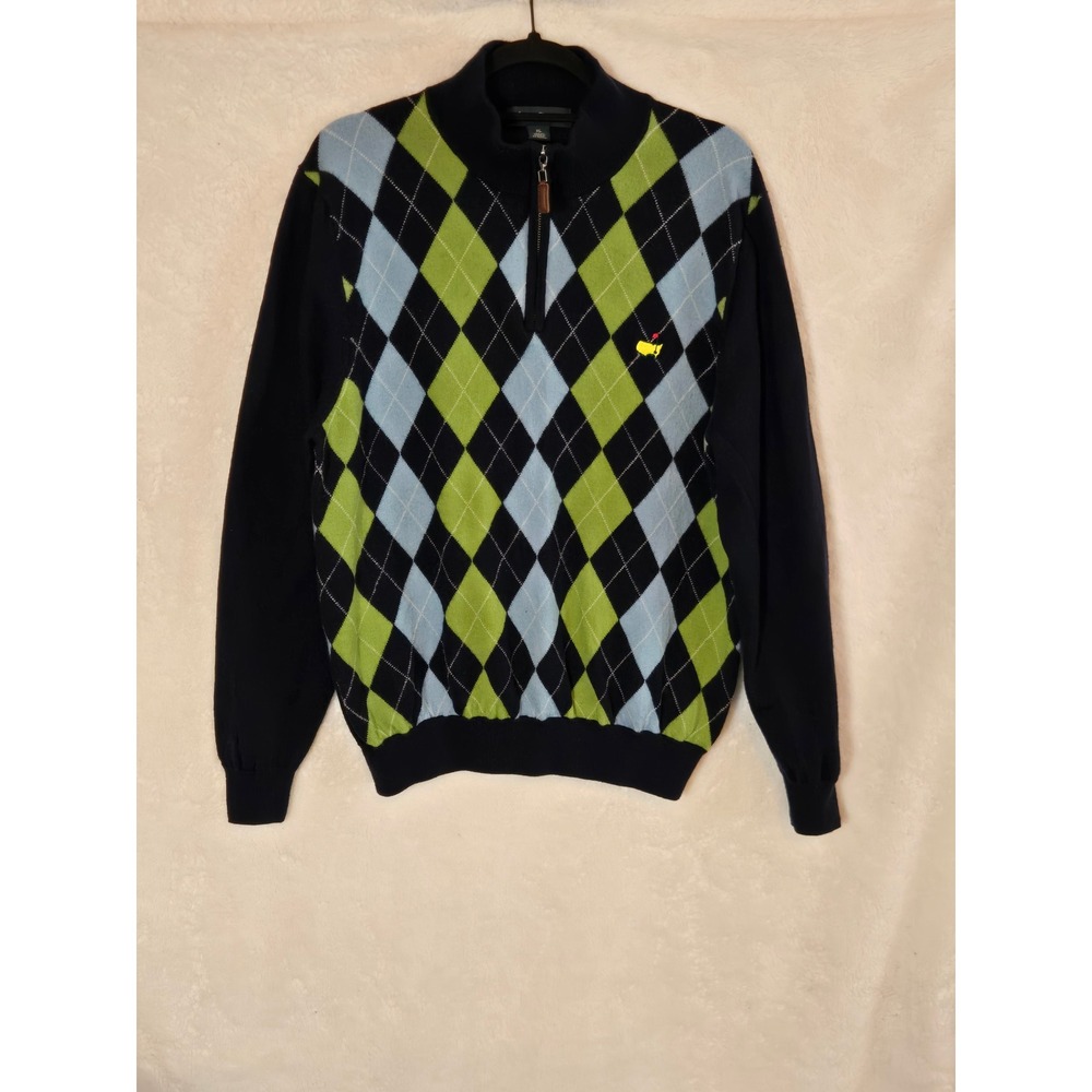 Amen Corner Masters Golf Sweater Mens XL Merino Wool Argyle‎ 1/4 Zip Navy Blue